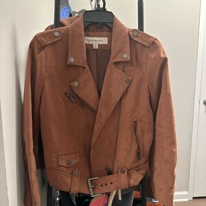 Calvin Klein Tan Faux Suede Biker Jacket